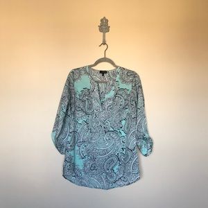 Mint green and brown paisley blouse